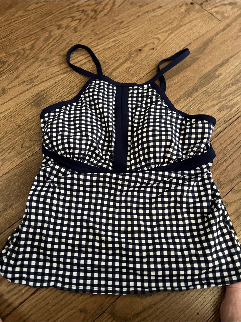 Lands' End Navy and White Gingham One-Piece Swimdress